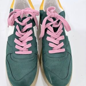 MIA Green and Yellow Sneakers with Pink Laces